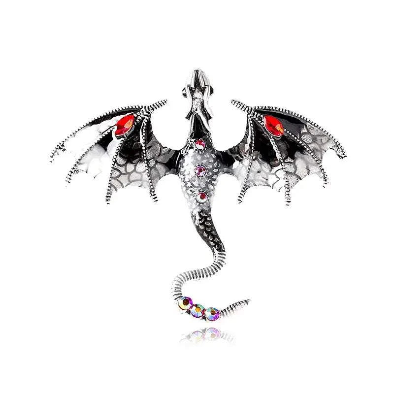 Fantasy Dragon Brooch – Enamel &amp; Rhinestone Pin