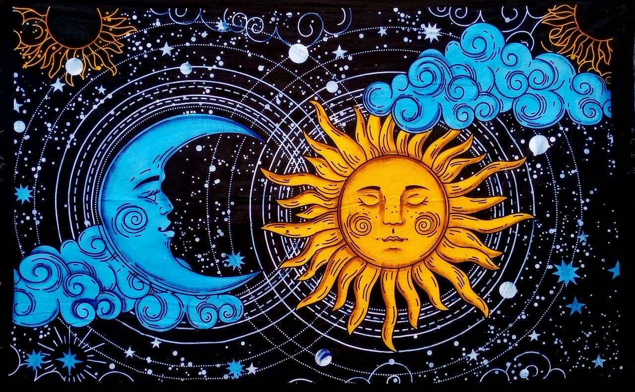 Cotton Sun Moon Hand Brush Tapestry