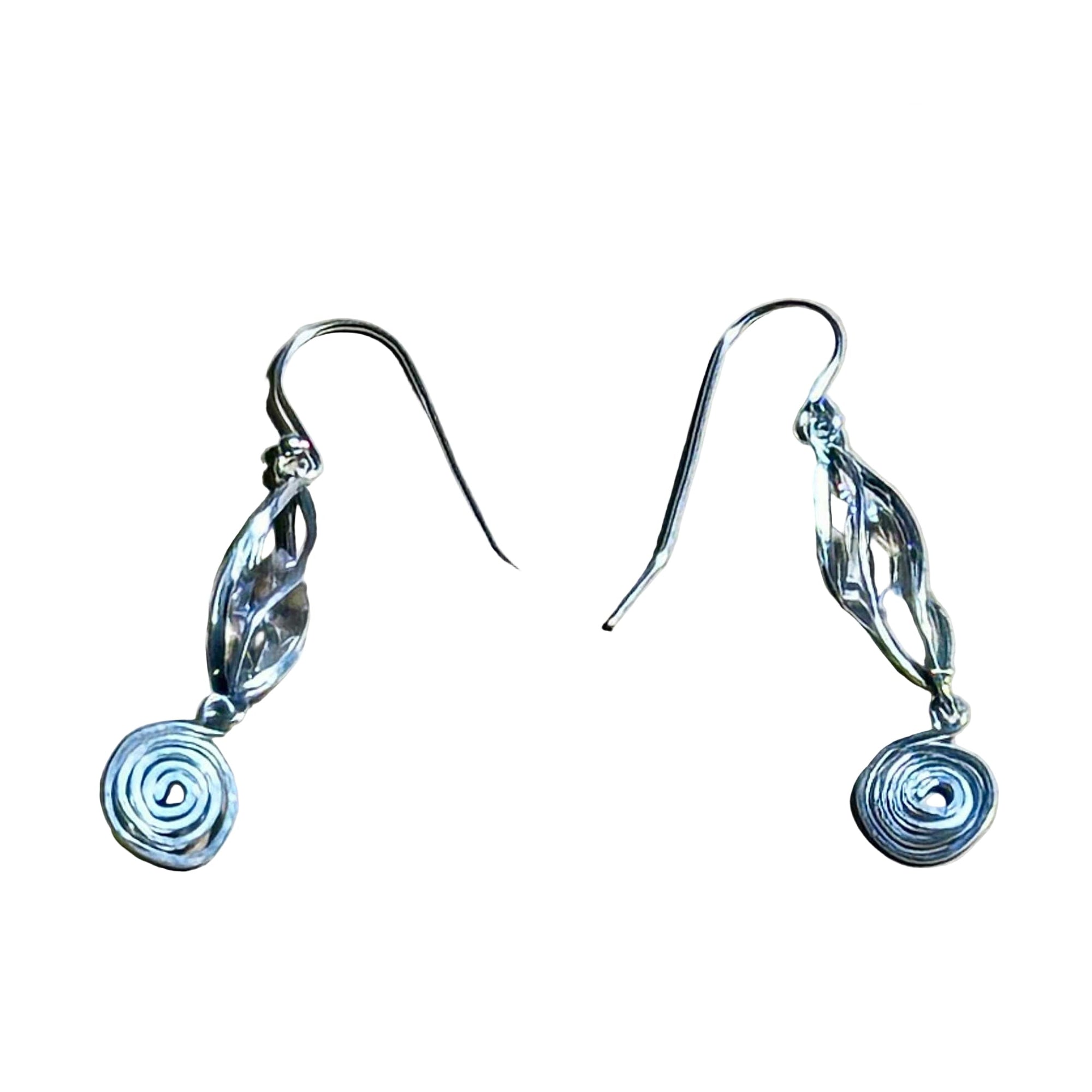 Sterling silver Herkimer swirl dangle earrings with twisted design