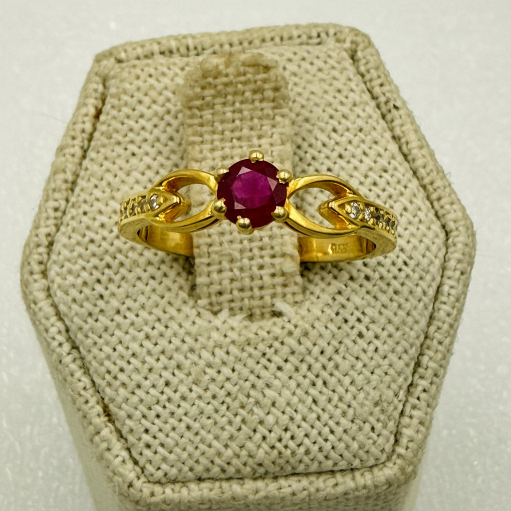Gold Vermeil Ruby Three Stone Accent Ring Size 9