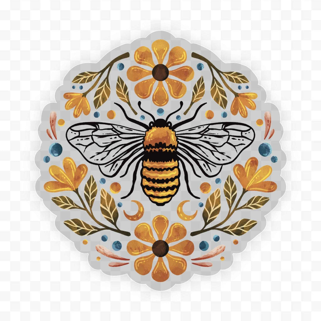 Flowers And Bee (Clear) Sticker