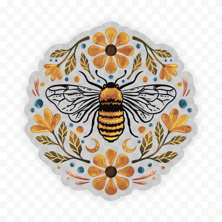 Flowers And Bee (Clear) Sticker