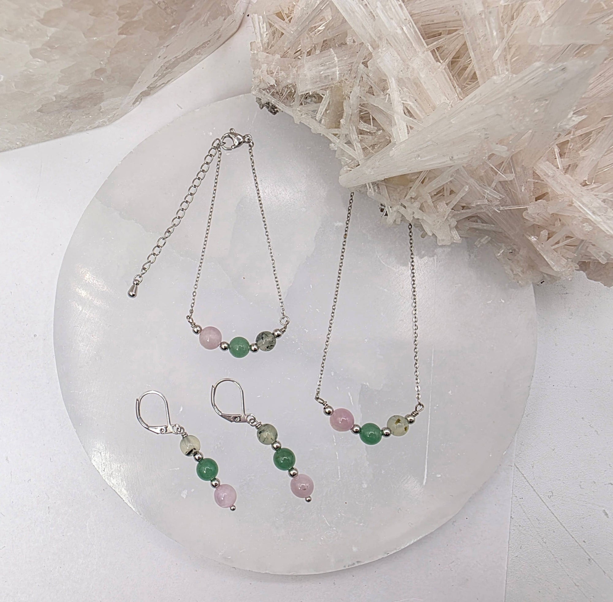 LEAD WITH LOVE-Kunzite, Green Aventurine, Prehnite Jewelry Set