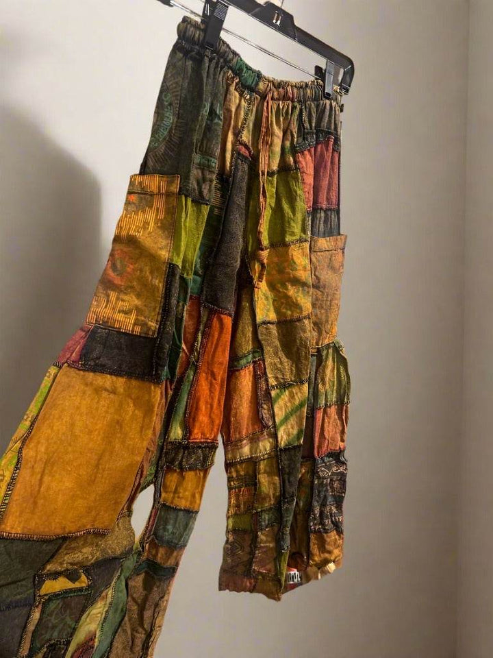 Cotton Patchwork Wide Leg Pants