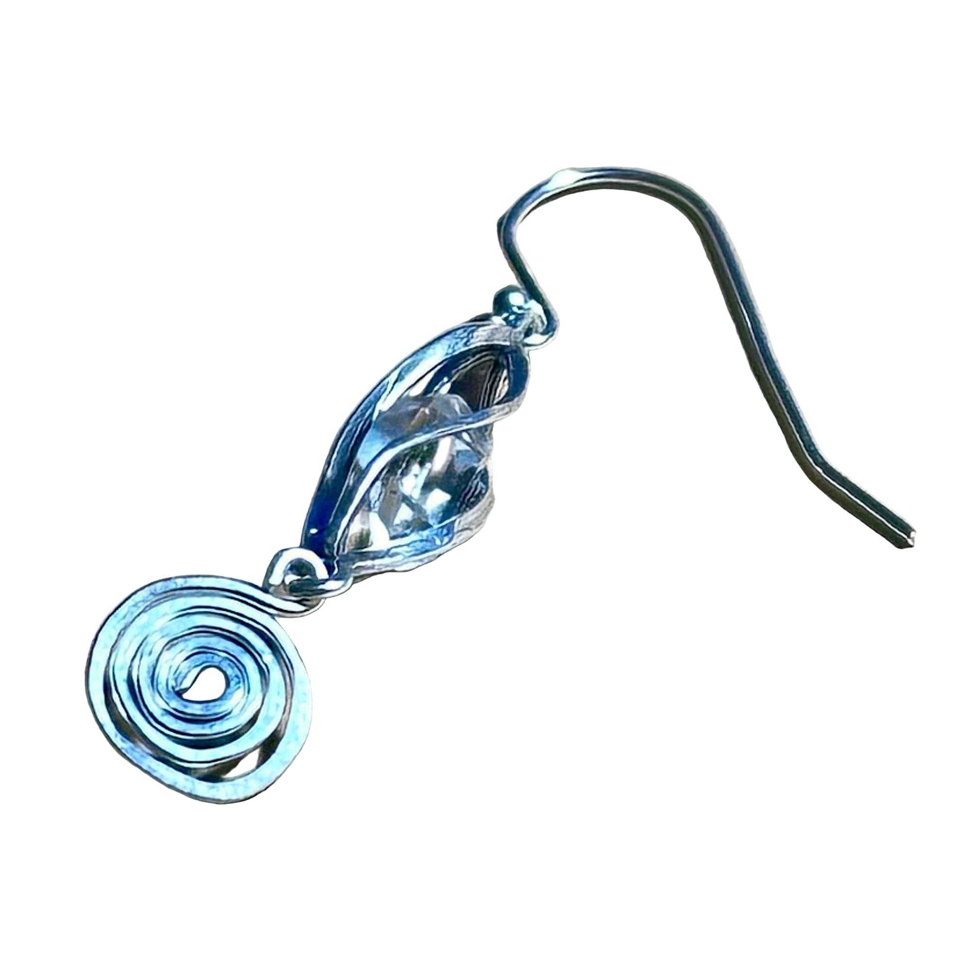 Sterling silver Herkimer Swirl dangle earring with twisted artistic swirl design