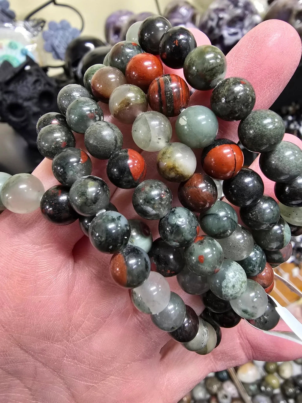 African Bloodstone Round Bead Bracelet - Courageous Vitality