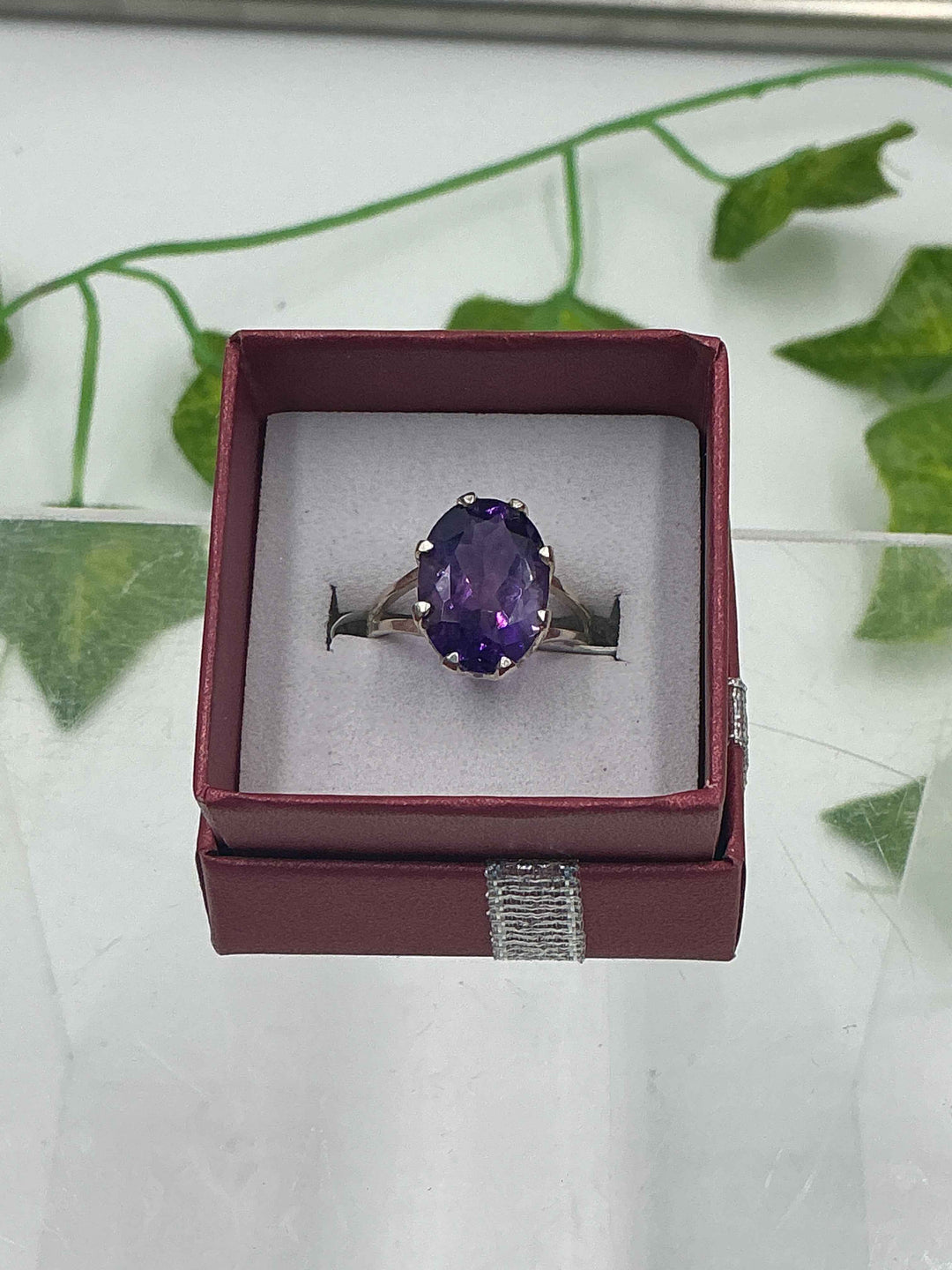 Sterling Silver Amethyst Oval Solitaire Ring - Size 6