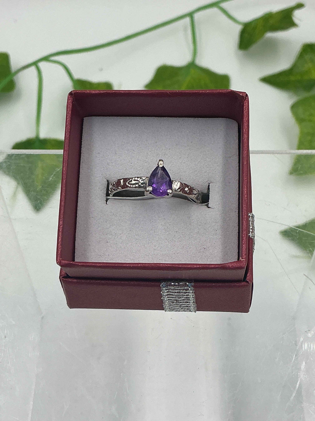 Sterling Silver Amethyst Pear Accent Ring - Size 9