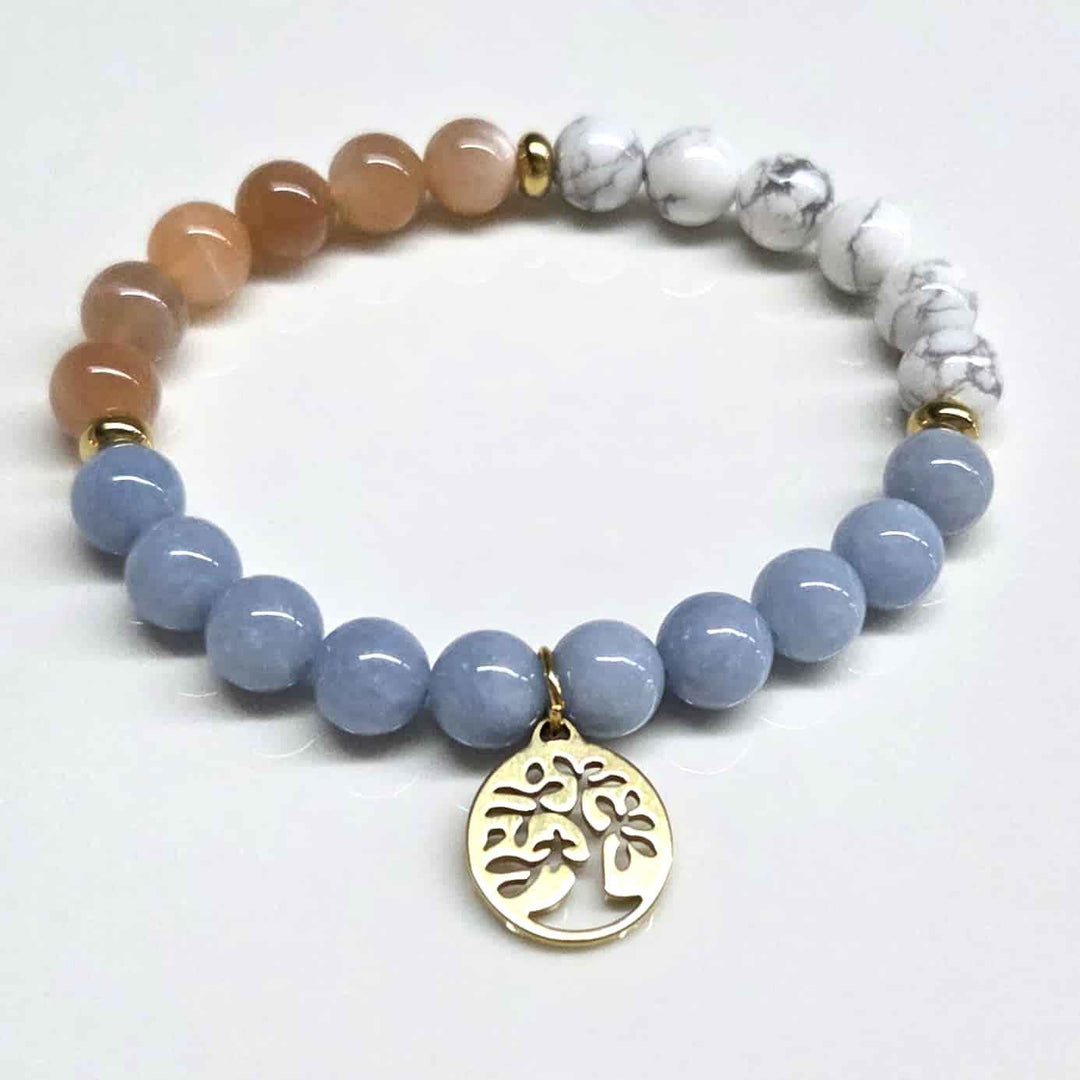 Angelite Moonstone Howlite Round Bead Charm Bracelet