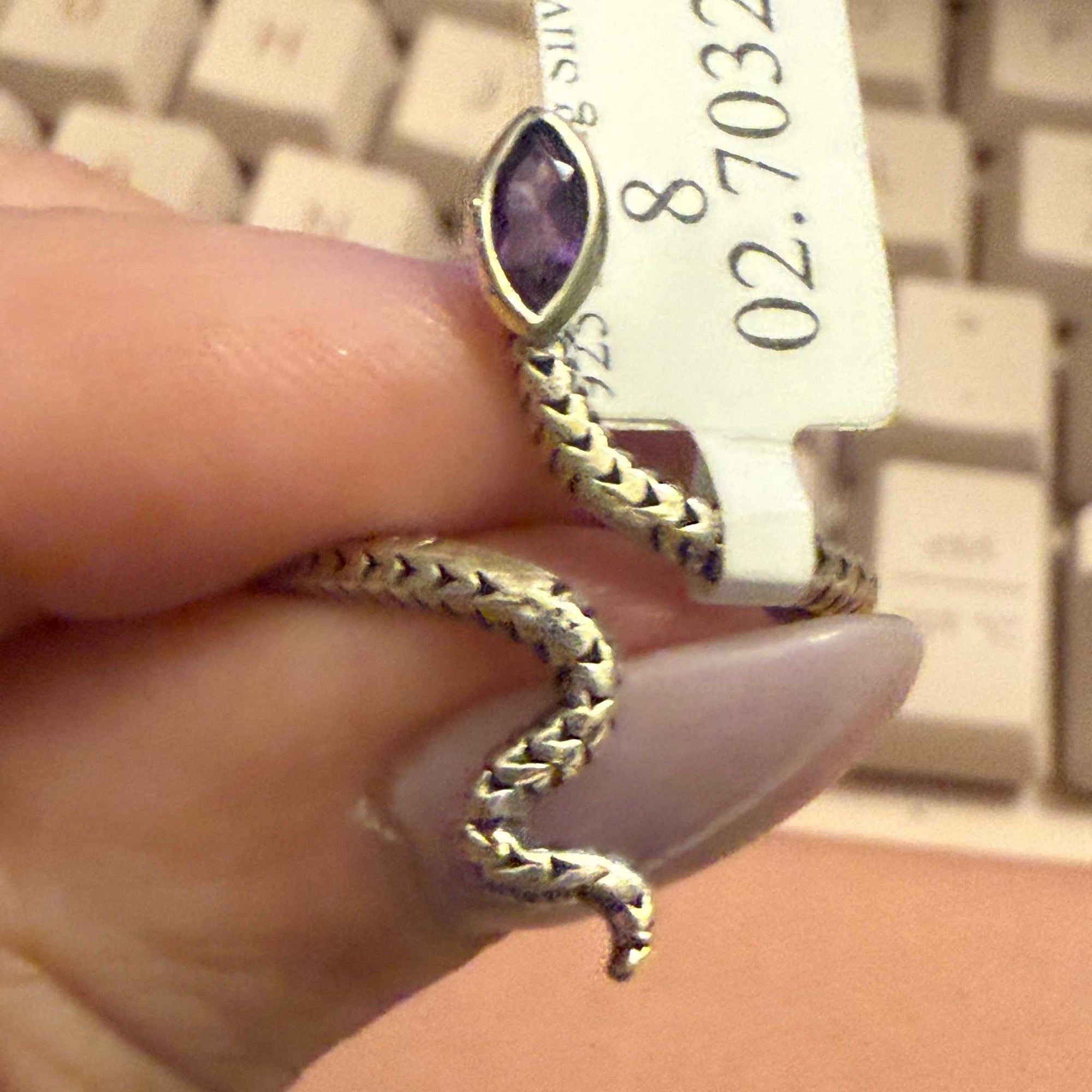 Gemstone Snake Ring  - Sterling Silver or Gold Vermeil