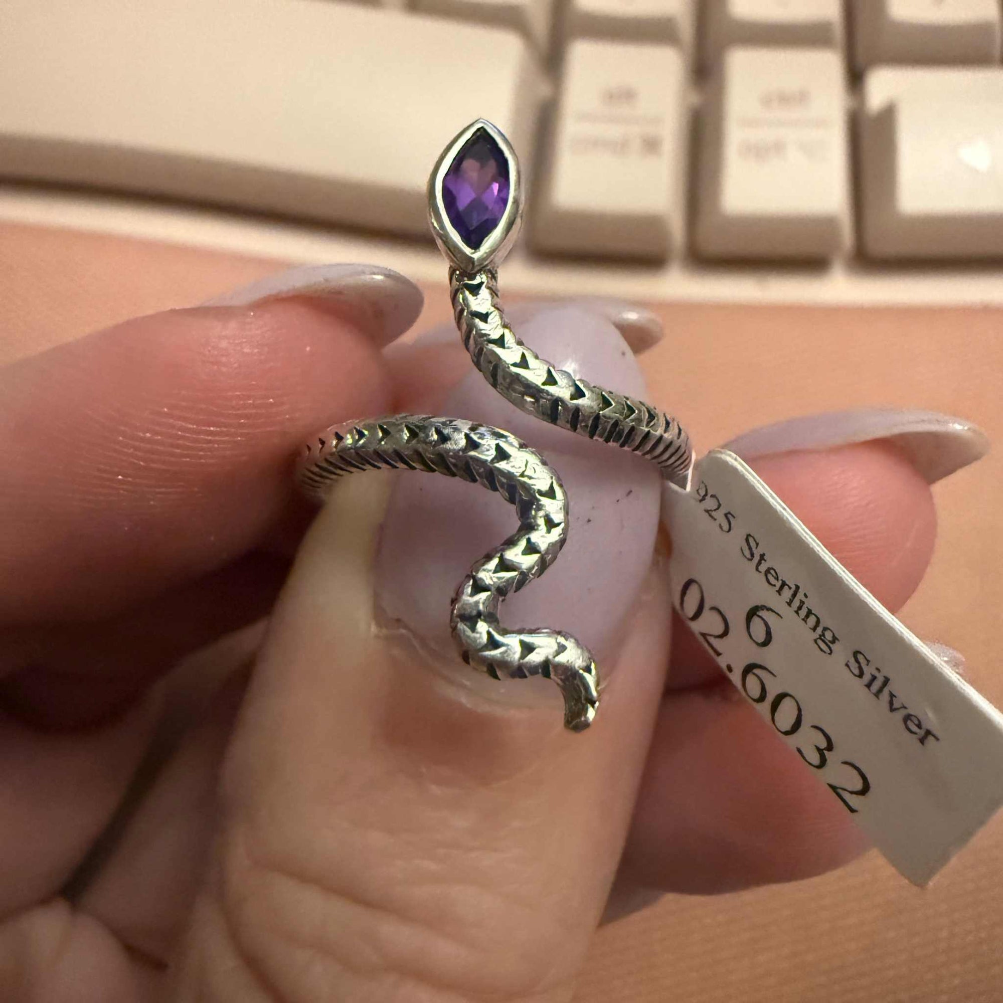 Gemstone Snake Ring  - Sterling Silver or Gold Vermeil