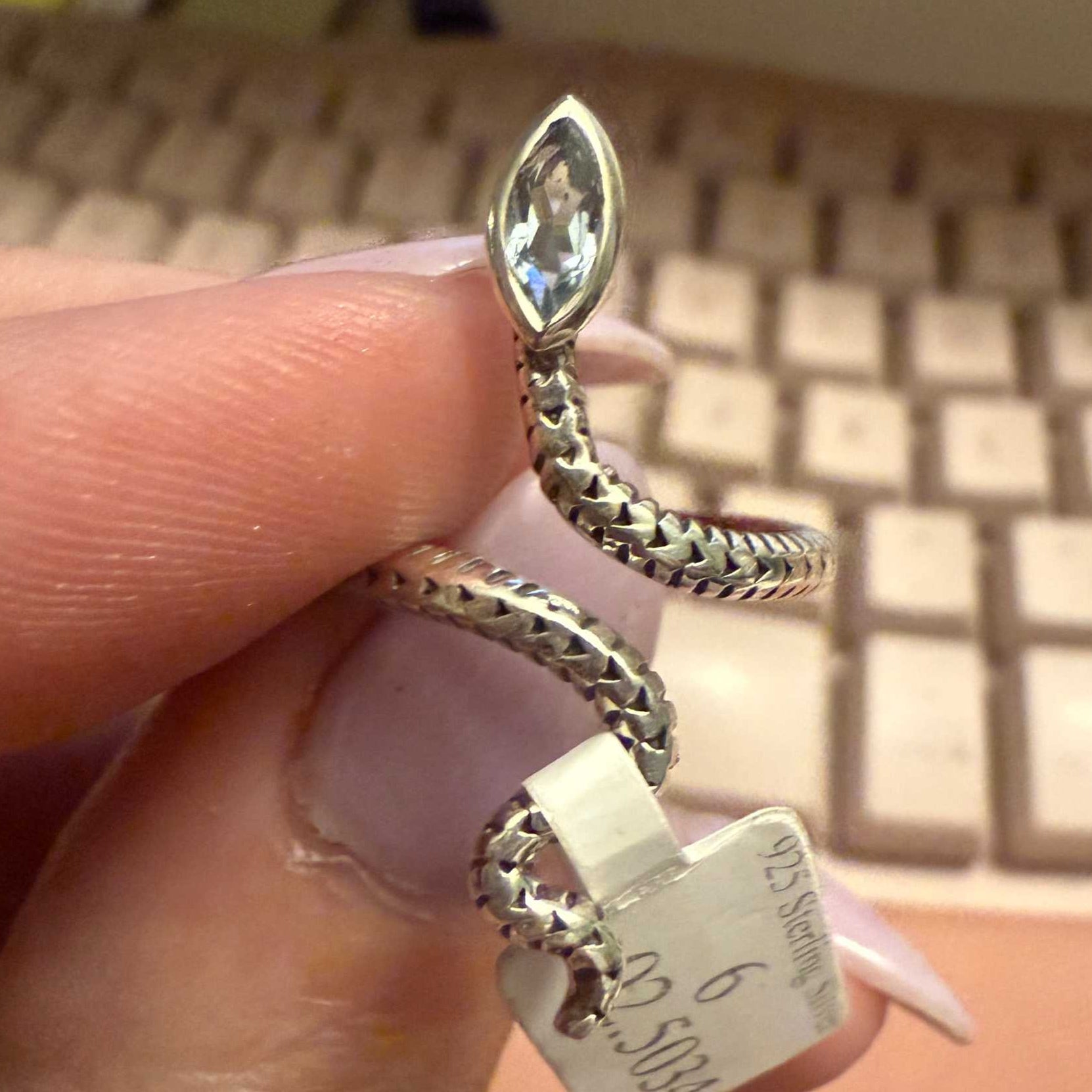 Gemstone Snake Ring  - Sterling Silver or Gold Vermeil