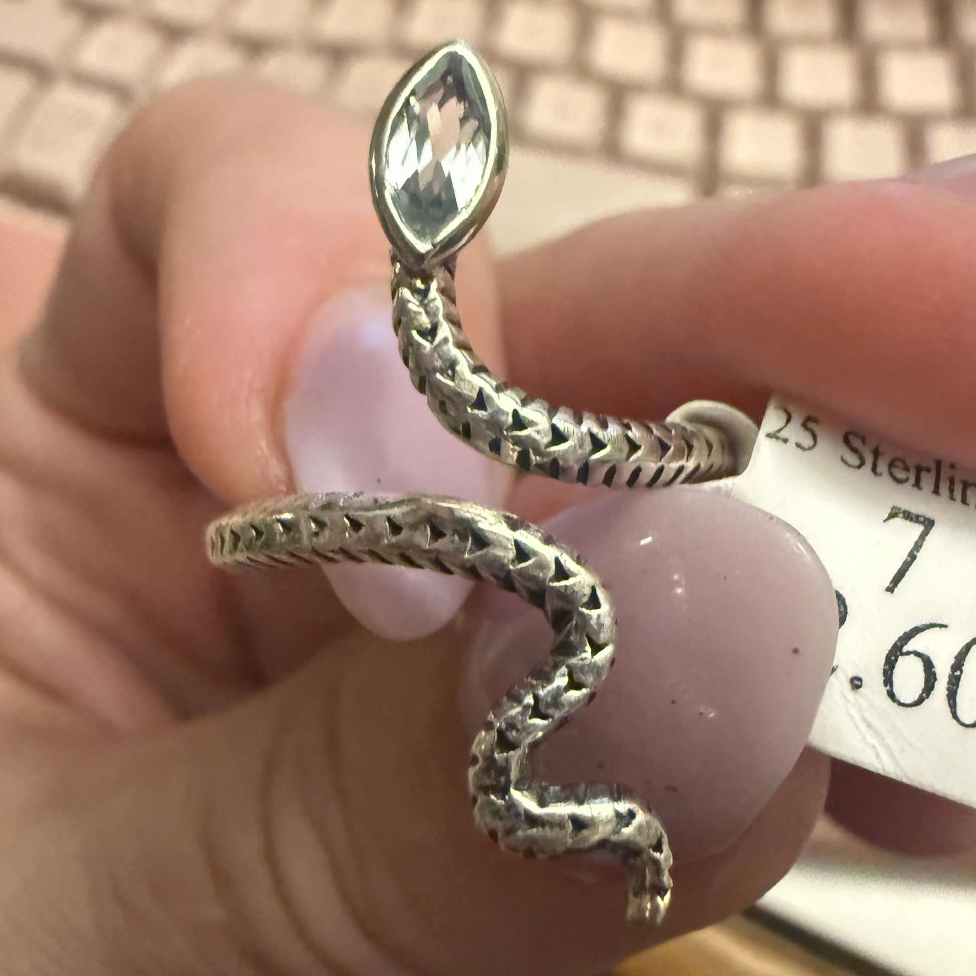 Gemstone Snake Ring  - Sterling Silver or Gold Vermeil