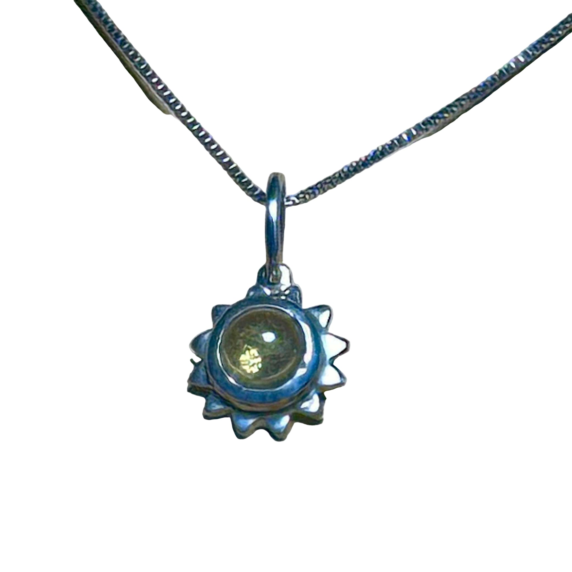 Bertoni 18" sterling silver necklace with 8mm citrine sun pendant symbolizing joy and abundance