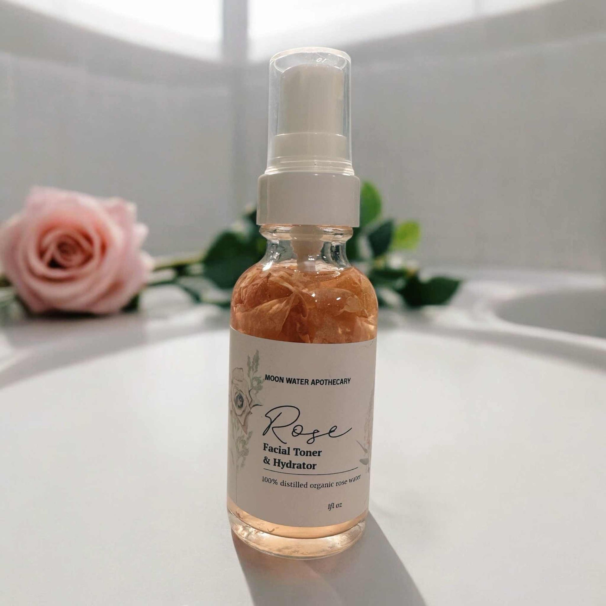 Handcrafted Rose Water Facial Toner, ALL Skin Types -- Organic Soothing, Hydrating Skin Care