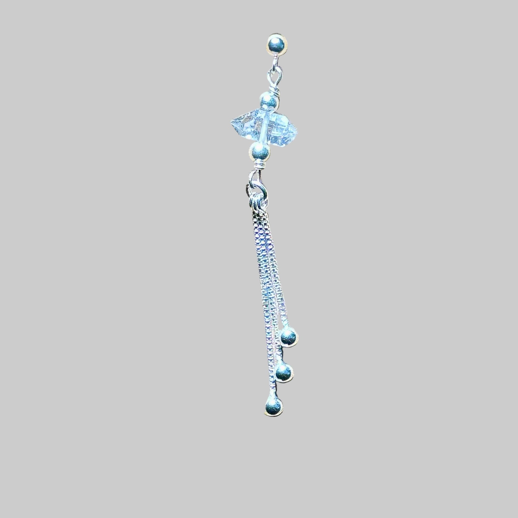 Herkimer Tri Dangle Bertoni Sterling Silver earrings with three chain drops and crystal detail