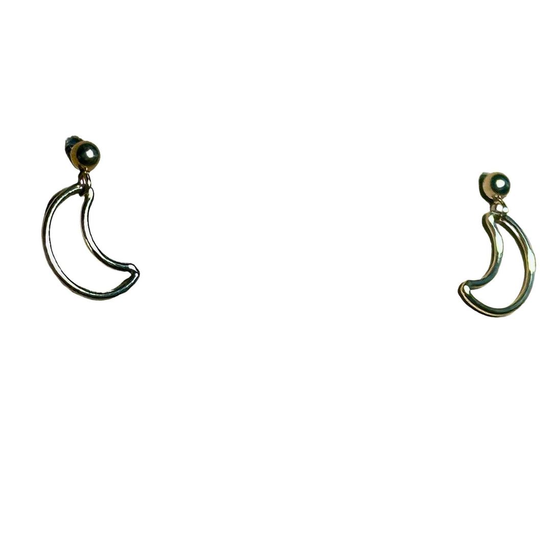 Crescent Moon Dangle earrings in gold-filled sterling silver with a minimalist crescent moon design.