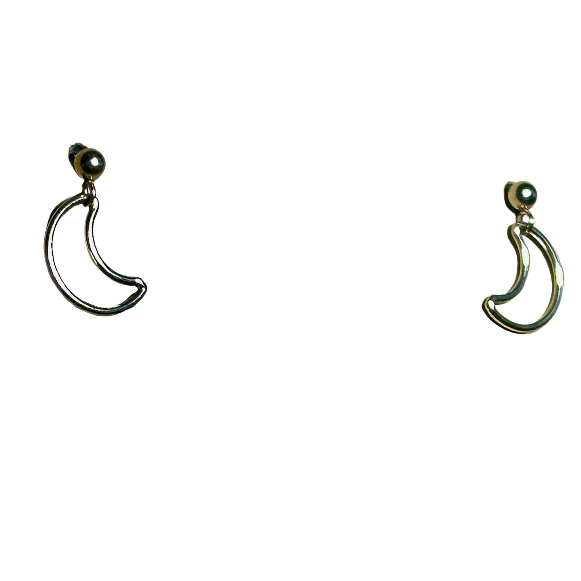 Crescent Moon Dangle earrings in gold-filled sterling silver with a minimalist crescent moon design.