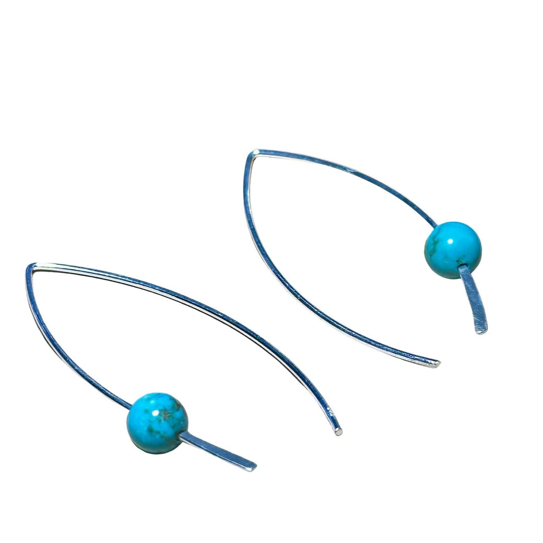 Sterling silver turquoise crescent-shaped Bertoni earrings with natural gemstones, lightweight and elegant.
