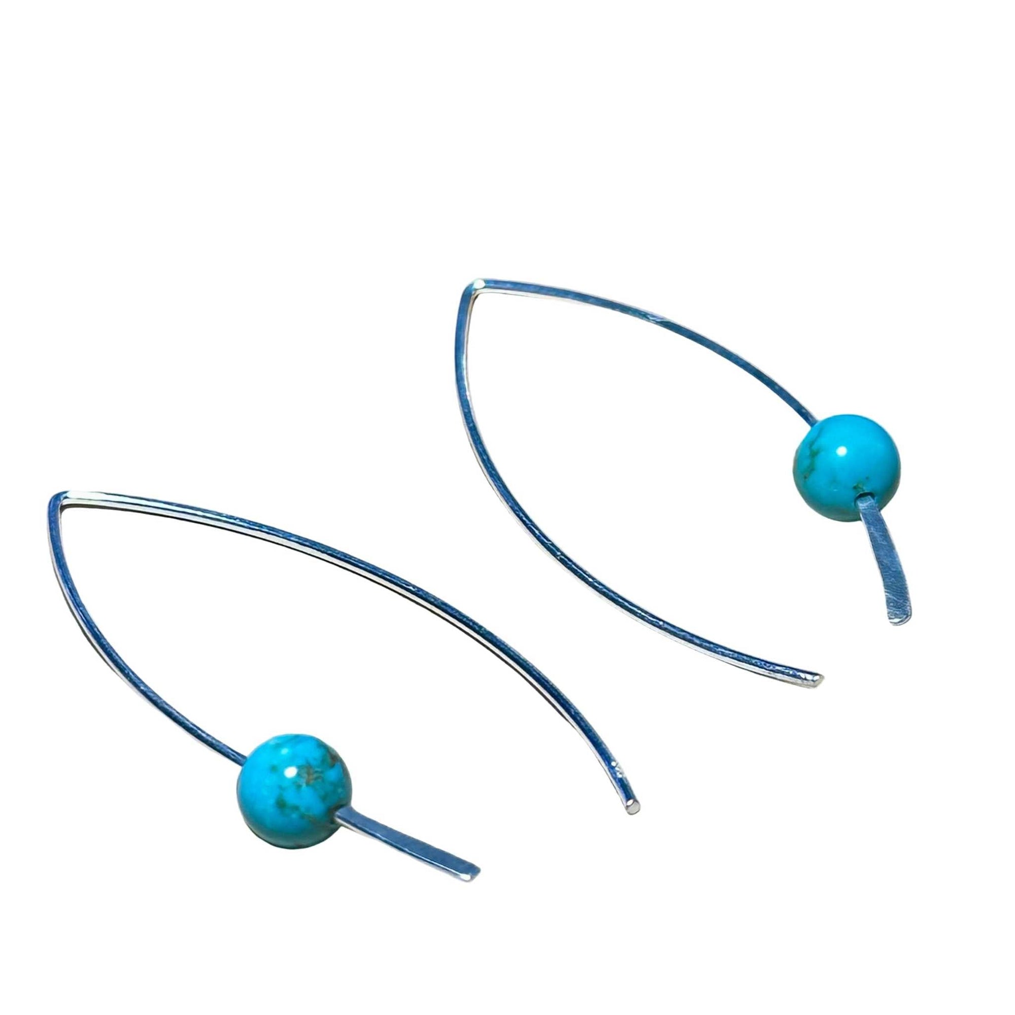 Sterling silver turquoise crescent-shaped Bertoni earrings with natural gemstones, lightweight and elegant.