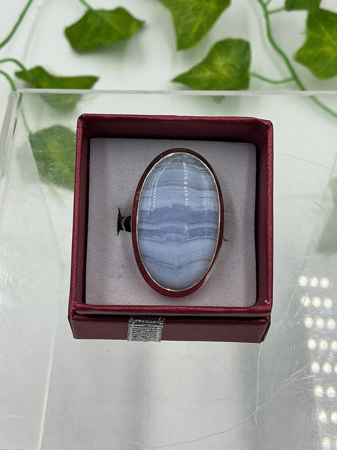 Blue Lace Agate Oval Sterling Silver Ring – Natural Cabochon | Size 6