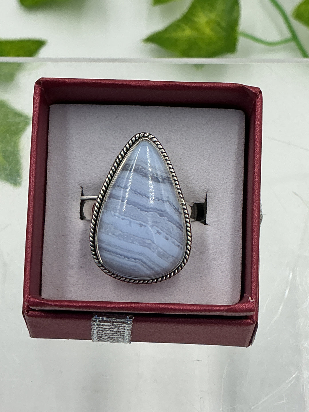 Blue Lace Agate Freeform Sterling Silver Ring – Natural Gemstone Statement Ring | Size 9