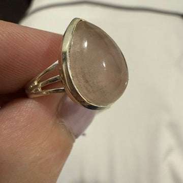 Rose Quartz Teardrop Bezel Ring – Sterling Silver – Size 5 & 7