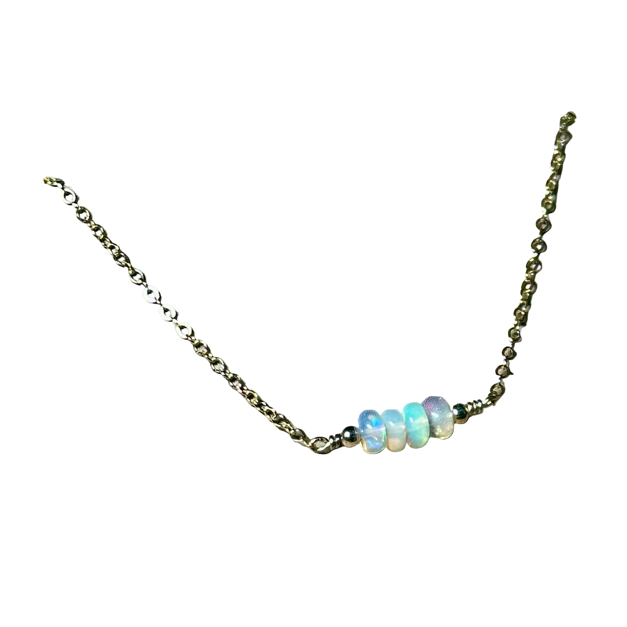 Bertoni gold-filled chain necklace with luminous opal birthstone beads for October.