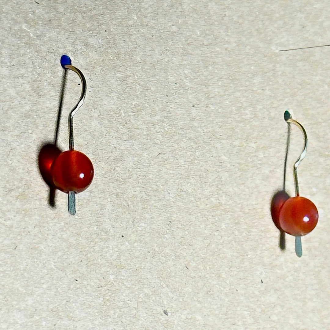 Pair of earrings with red Carnelian stones on a background