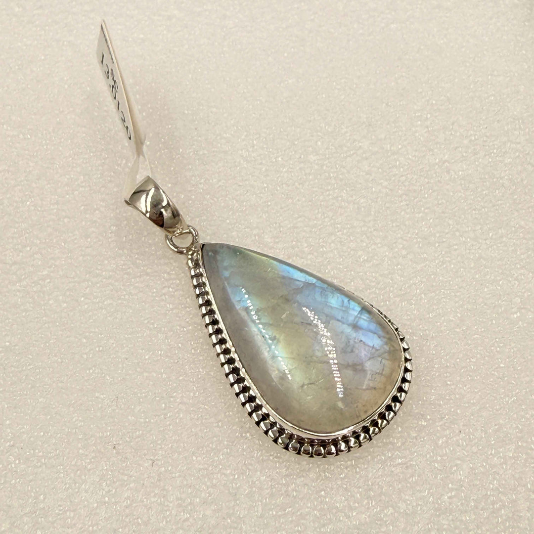 Sterling Silver Rainbow Moonstone Teardrop Statement Pendant