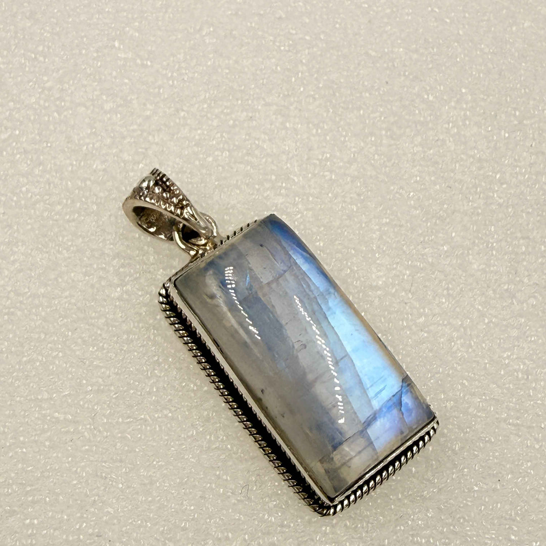 Sterling Silver Rainbow Moonstone Rectangle Pendant