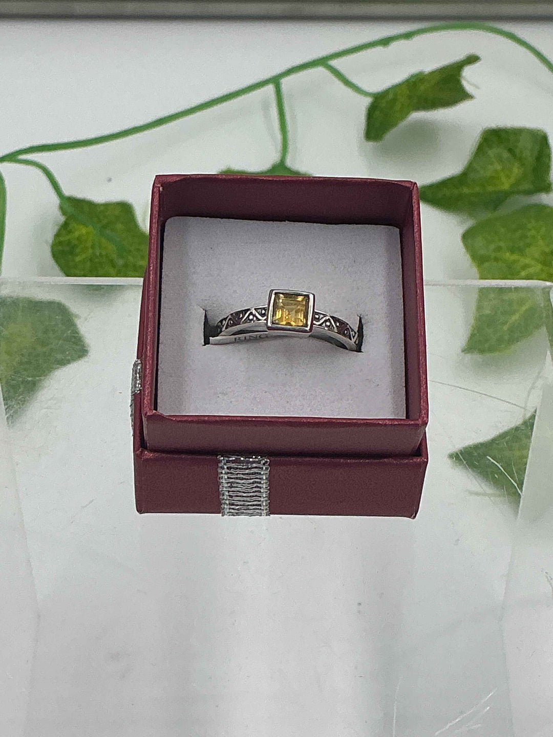 Sterling Silver Citrine Princess Cut Solitaire Ring - Size 8