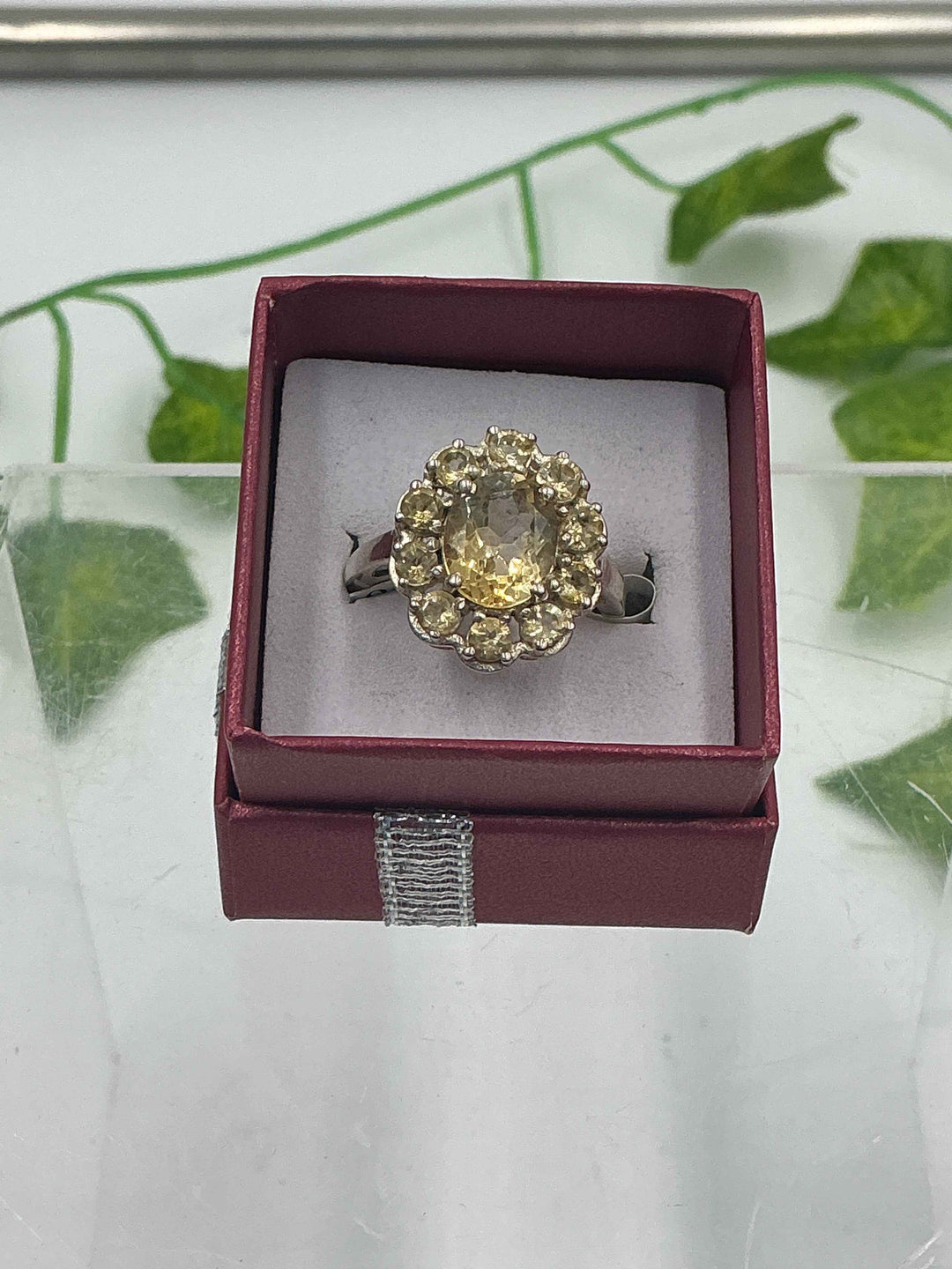 Sterling Silver Citrine Floral Cluster Statement Ring - Size 8