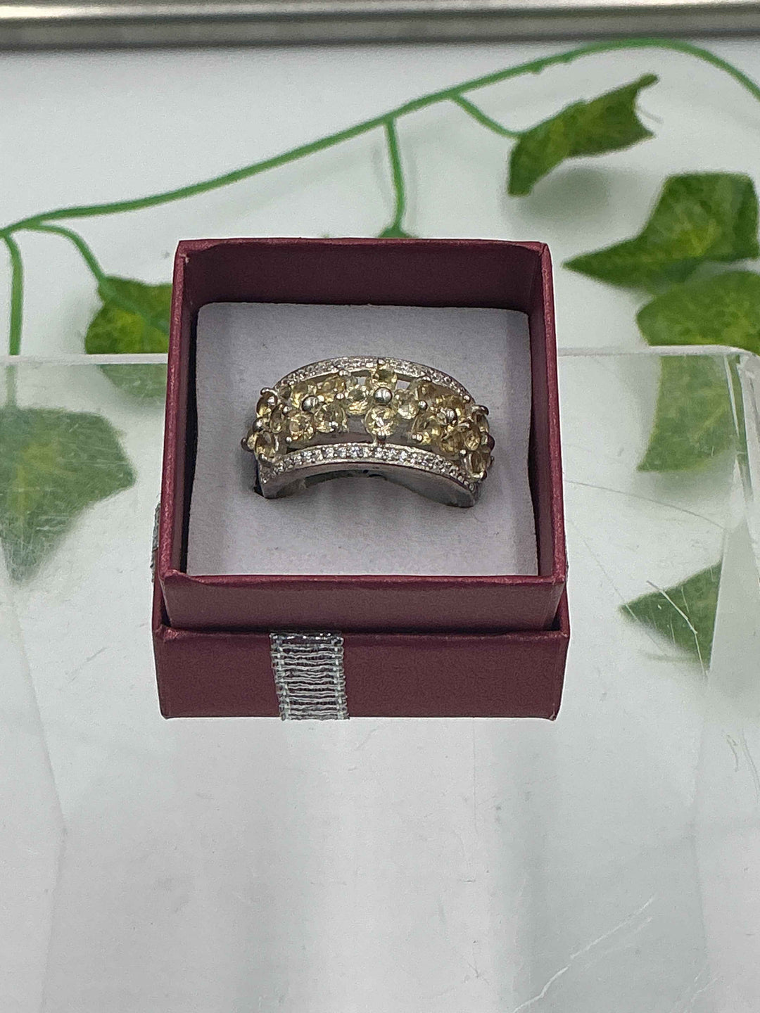 Sterling Silver Citrine Wide Band Cluster Ring - Size 8