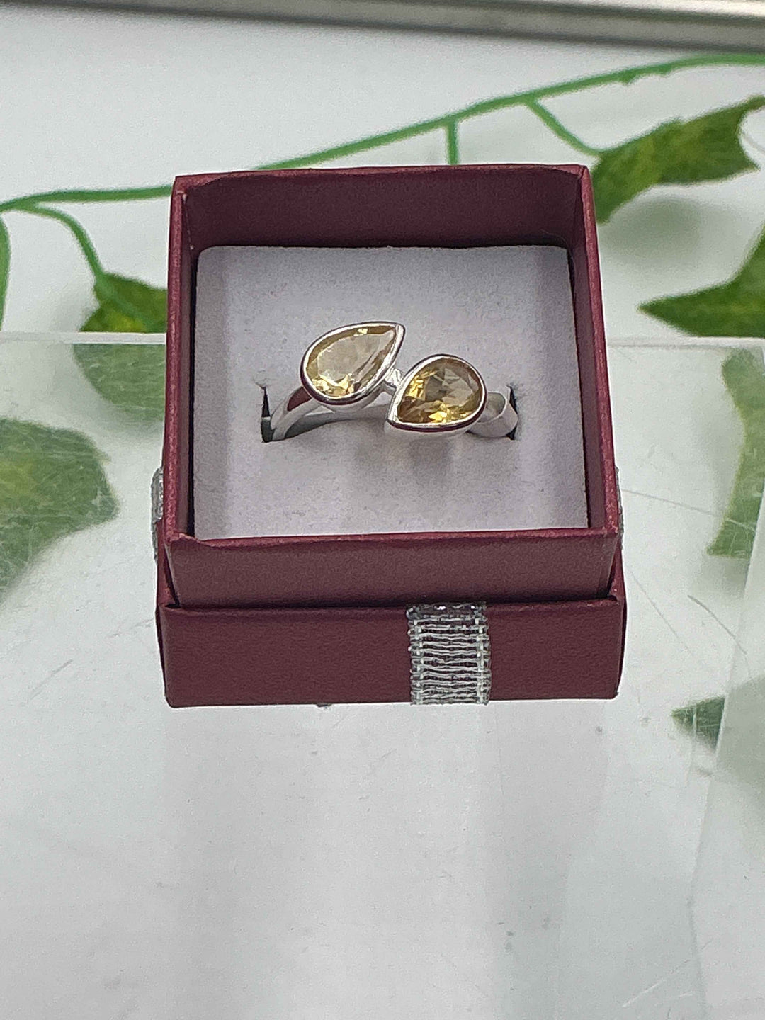 Sterling Silver Citrine Two Stone Pear Ring - Size 9