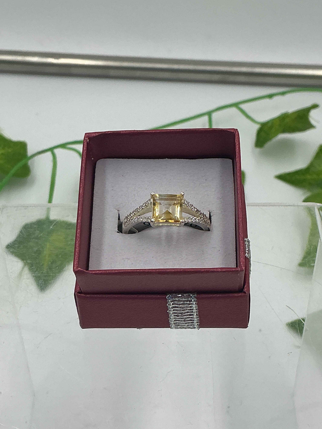 Sterling Silver Citrine Square Accent Ring - Size 9