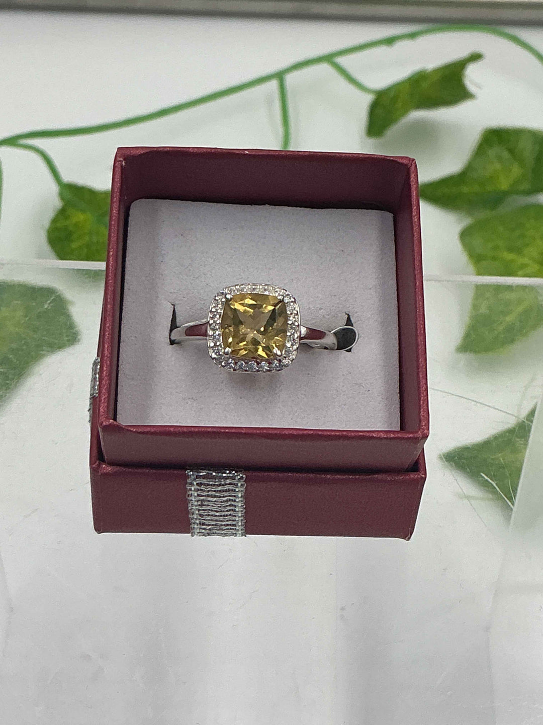Sterling Silver Citrine Cushion Halo Ring - Size 9