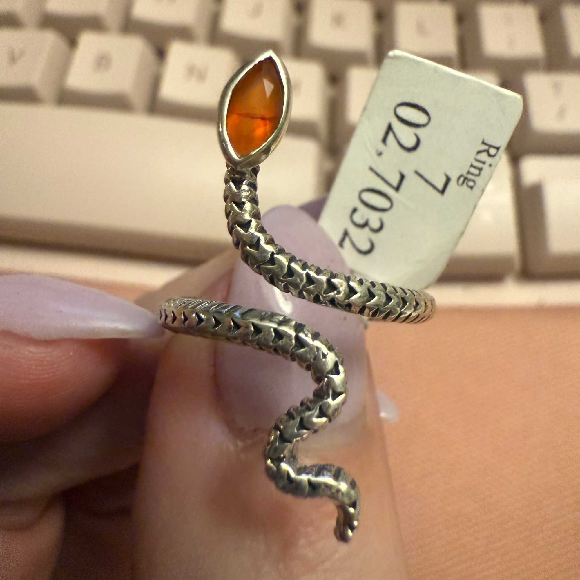 Gemstone Snake Ring  - Sterling Silver or Gold Vermeil