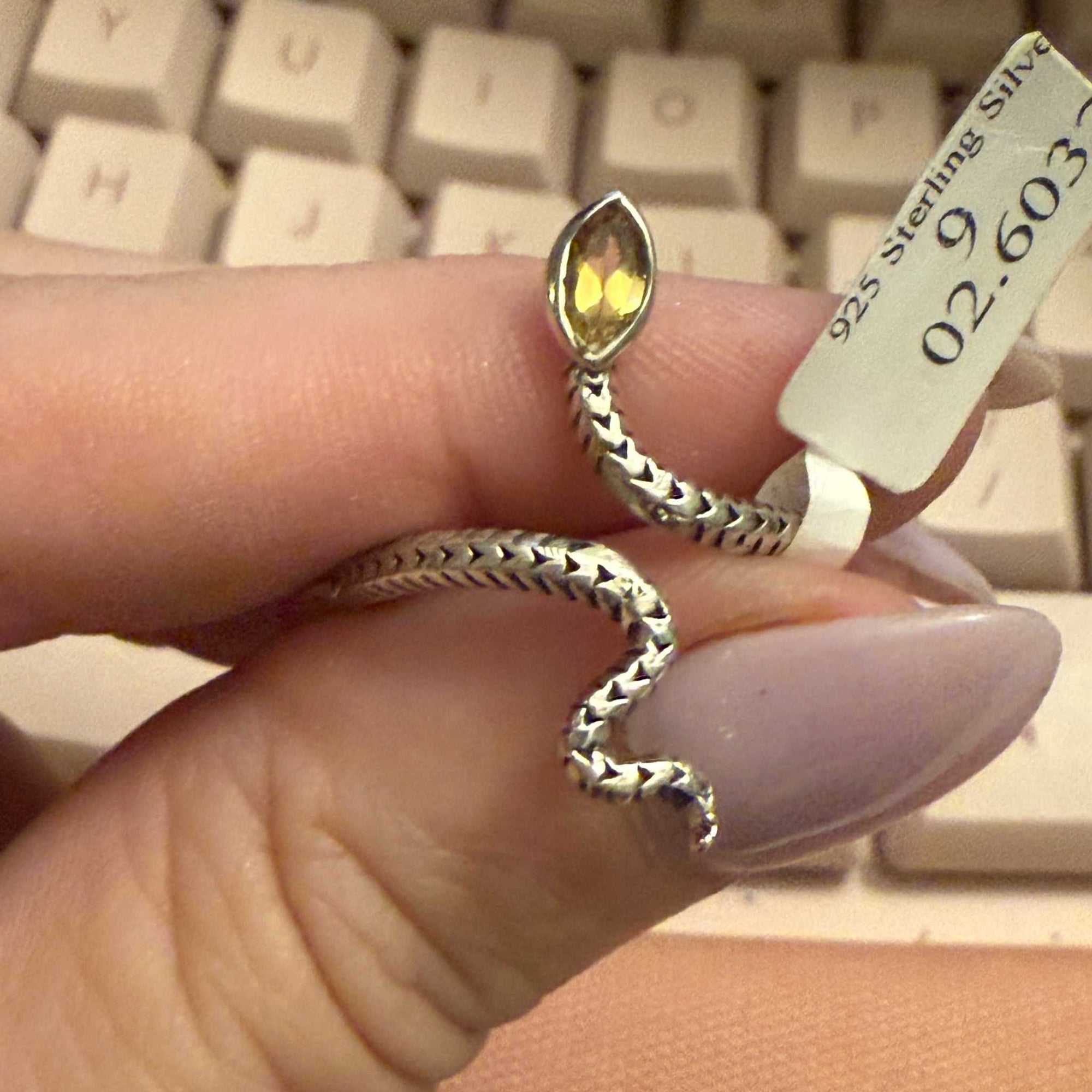 Gemstone Snake Ring  - Sterling Silver or Gold Vermeil