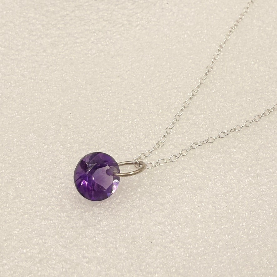 Sterling Silver Dainty Faceted Gemstone Necklace