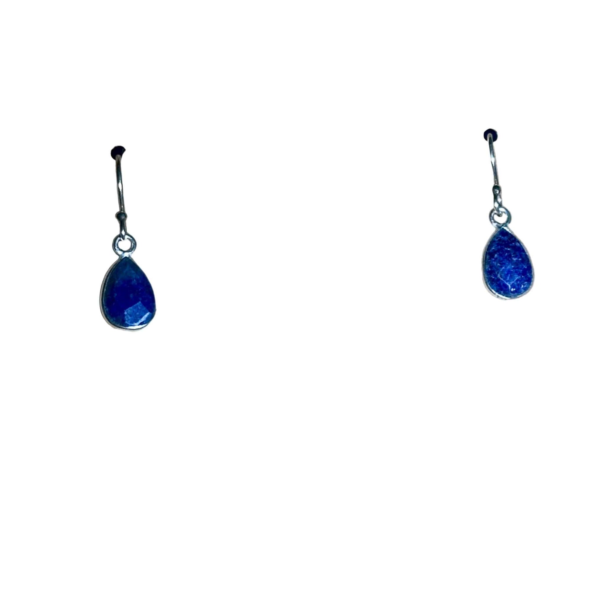 Lapis Drop Bertoni Earrings featuring deep blue faceted lapis lazuli teardrop gemstones set in sterling silver