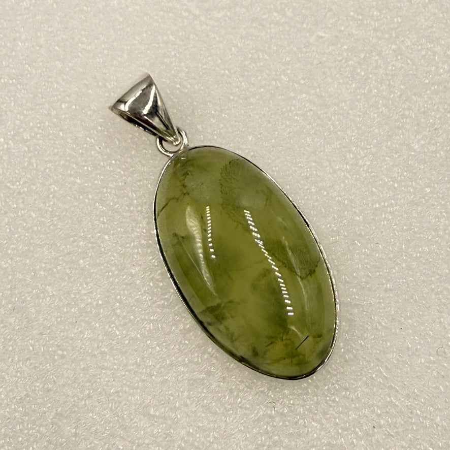 Sterling Silver Prehnite Oval Pendant