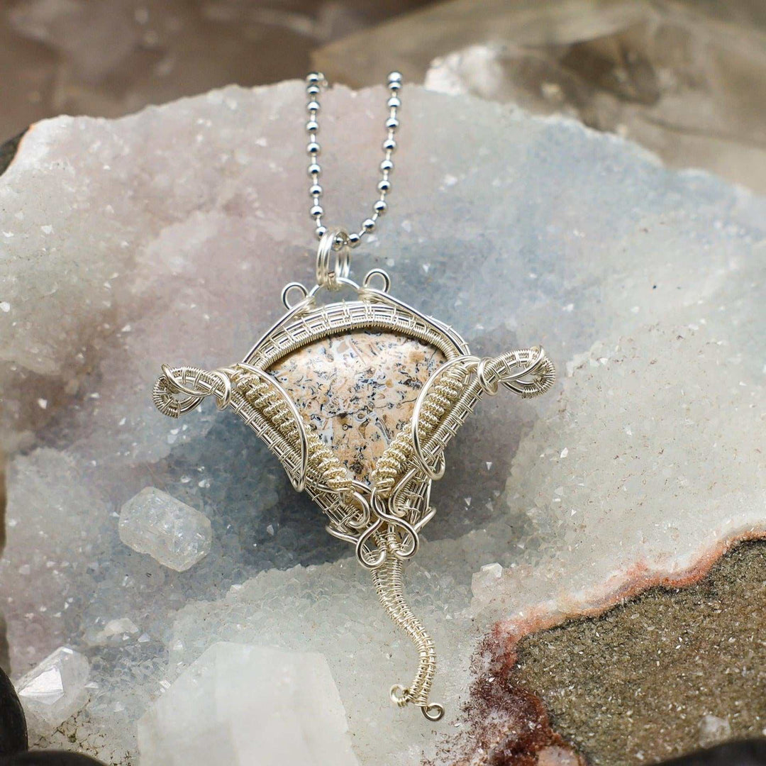 Dendritic Jasper "Elephant" Wire Wrap Crystal Pendant