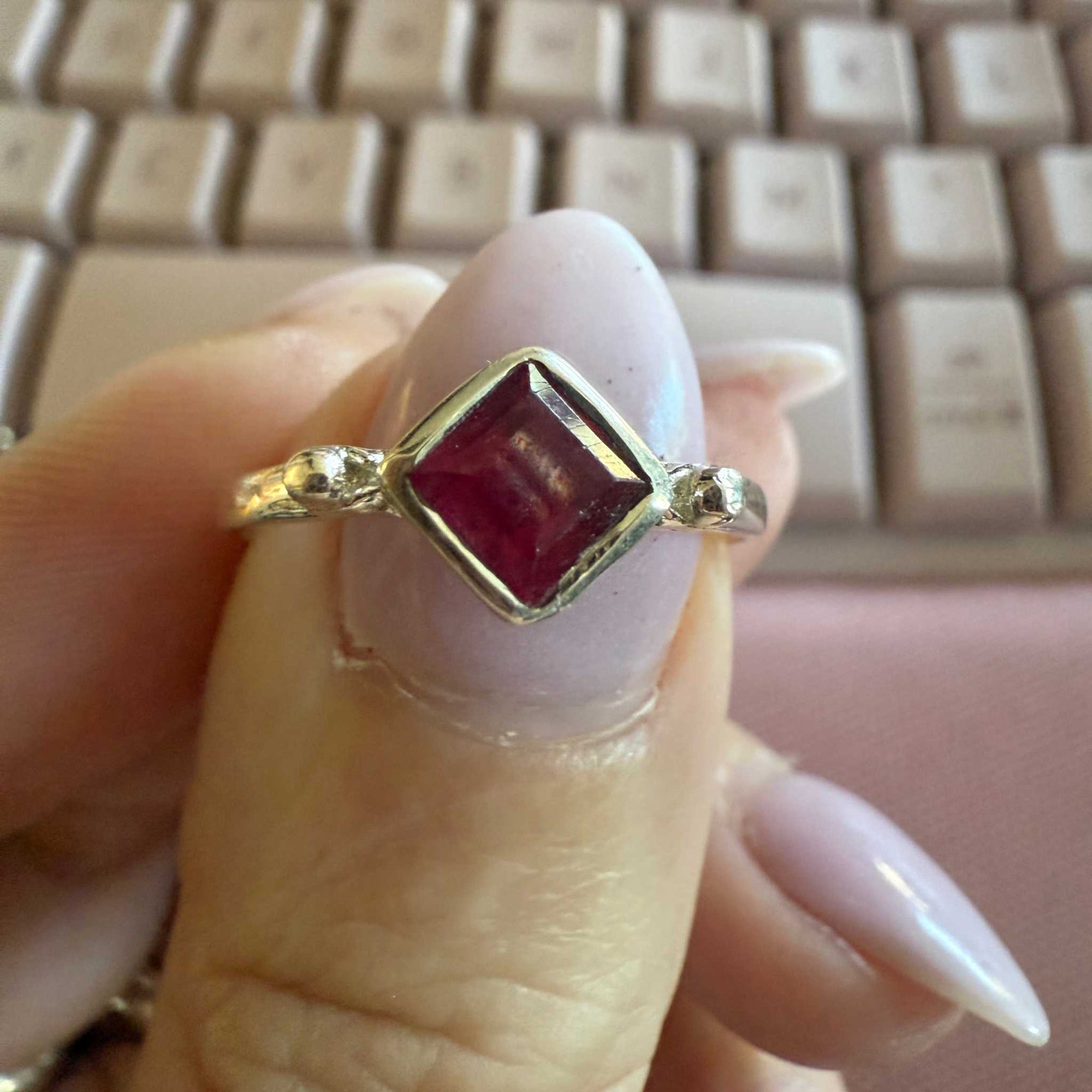 Ruby Diamond-Cut Sterling Silver Ring