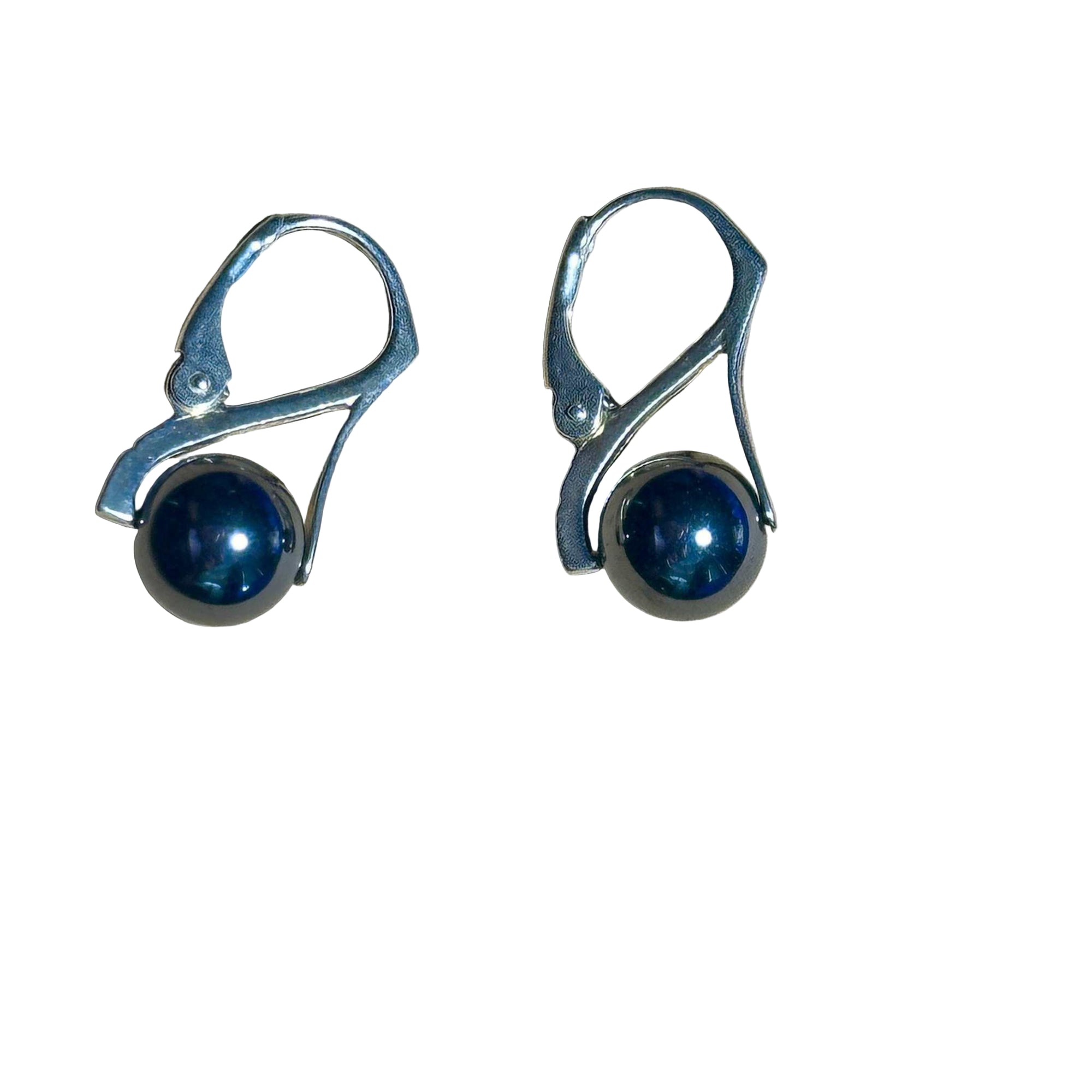 Sterling silver Hematite Swan Bertoni earrings with dark hematite stone spheres