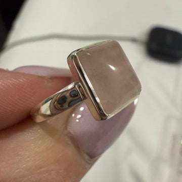 Rose Quartz Rectangle Bezel Ring – Sterling Silver – Size 6