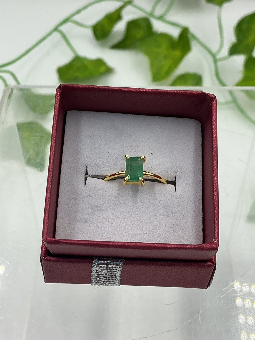 Natural Emerald-Cut Emerald Gold Vermeil Sterling Silver Ring - Size 5