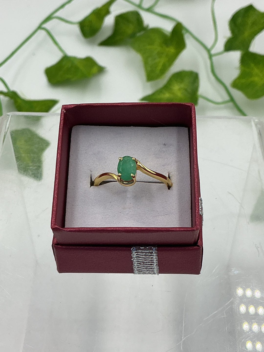 Natural Oval Emerald Gold Vermeil Sterling Silver Ring - Size 10