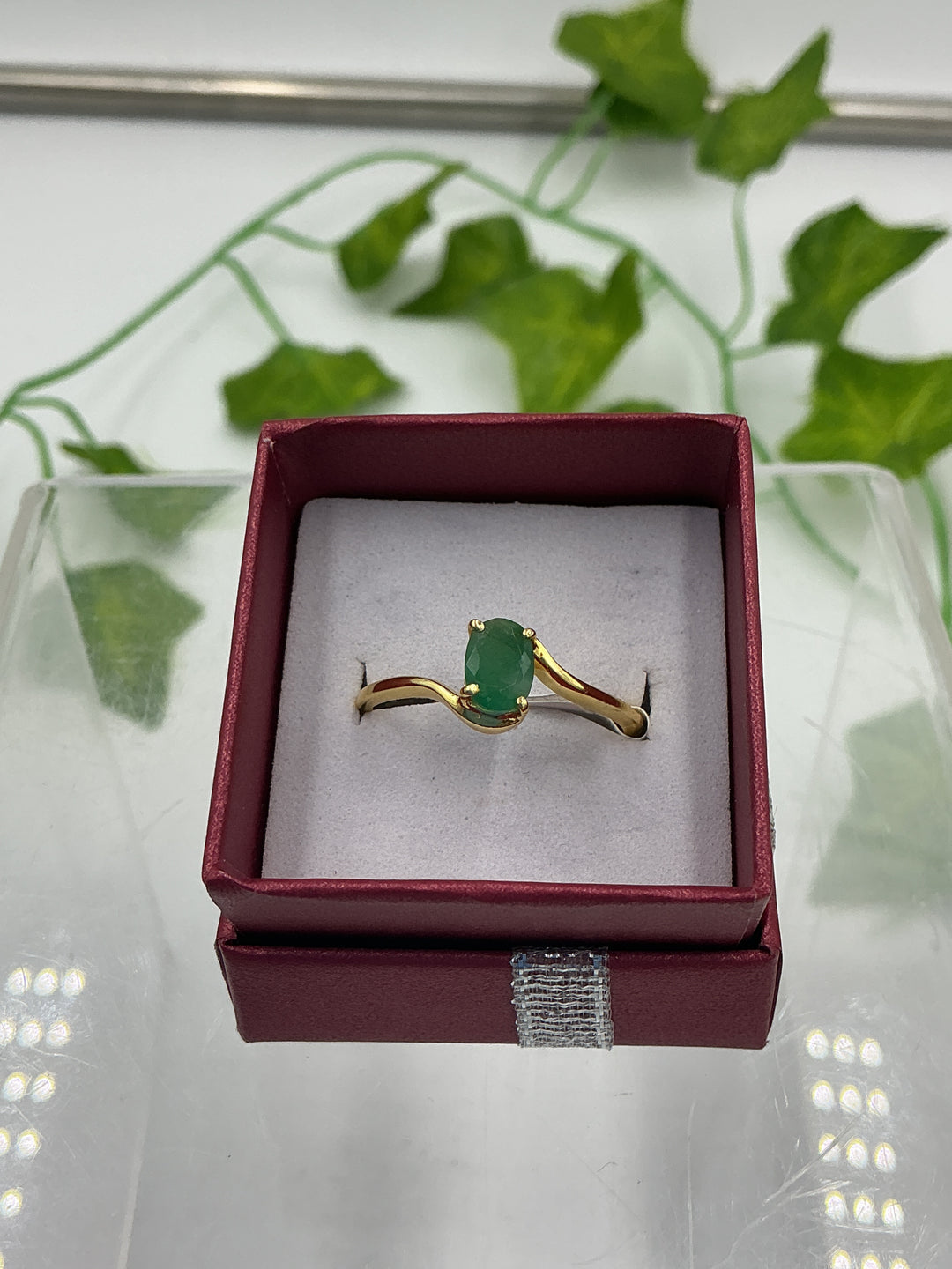 Natural Oval Emerald Gold Vermeil Sterling Silver Ring - Size 10