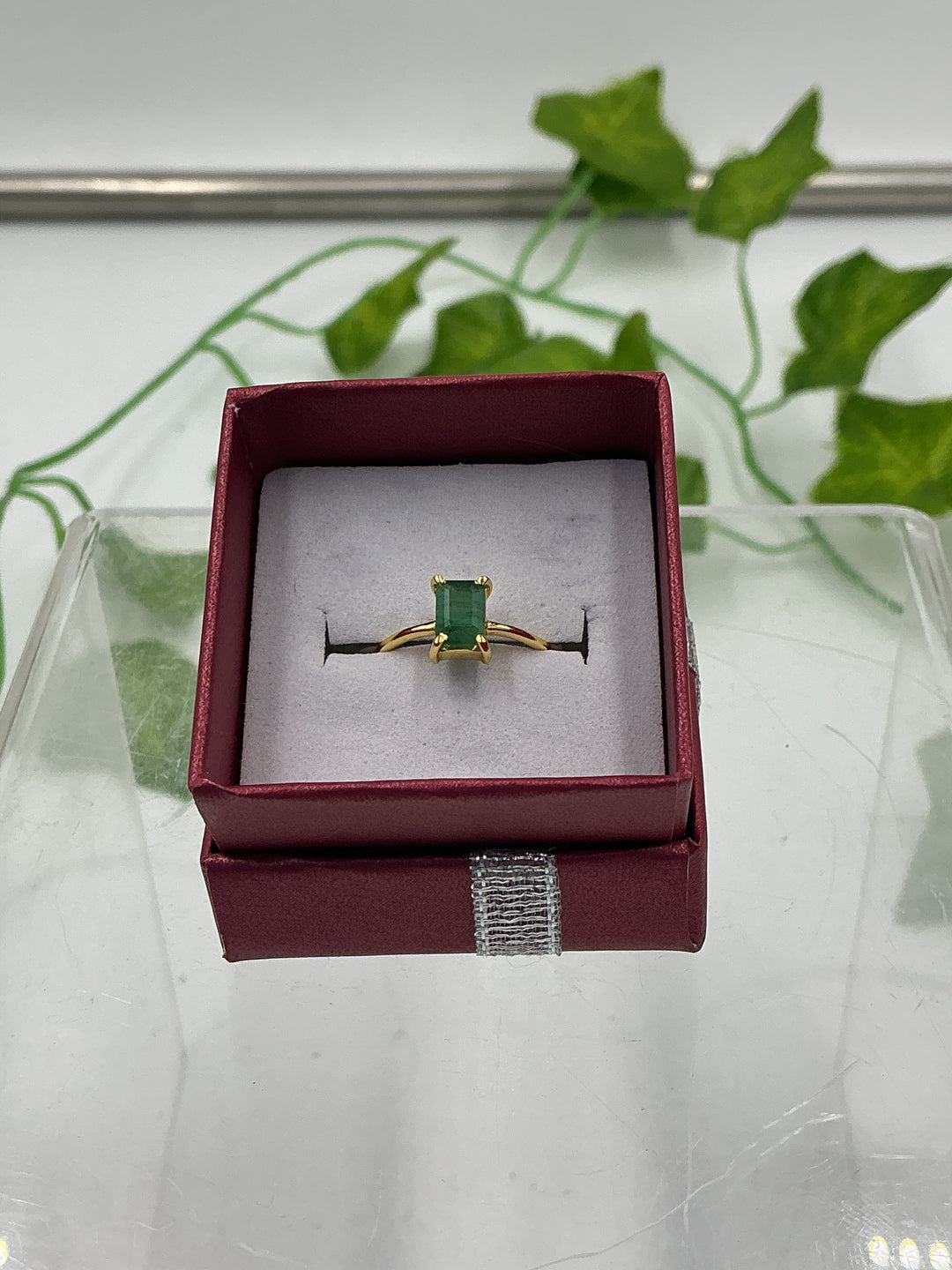 Natural Faceted Emerald Vermeil Gold Over Sterling Silver Solitaire Ring – Size 4 | Petite May Birthstone Ring